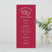 Aangepaste Elegante Rode 40e Huwelijksjubileumfees Menu (Staand voorkant)