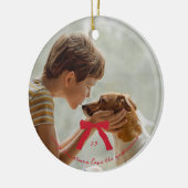 Aangepaste Elegante Rode Kerstboog Foto Keramisch Ornament (Links)