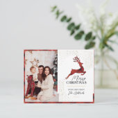 Aangepaste Elegante Rood & Goud Plaid Rendier & Fo Feestdagenkaart (Staand voorkant)