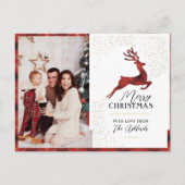Aangepaste Elegante Rood & Goud Plaid Rendier & Fo Feestdagenkaart (Voorkant)