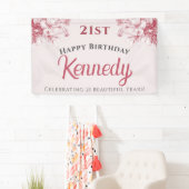 Aangepaste Elegante Roze Bloemige 21e Verjaardag Spandoek (Insitu)