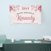Aangepaste Elegante Roze Bloemige 21e Verjaardag Spandoek (Beurs)