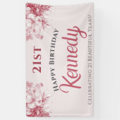 Aangepaste Elegante Roze Bloemige 21e Verjaardag Spandoek (Verticaal)