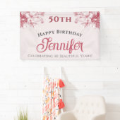 Aangepaste Elegante Roze Bloemige Verjaardag Spandoek (Insitu)