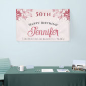 Aangepaste Elegante Roze Bloemige Verjaardag Spandoek (Beurs)