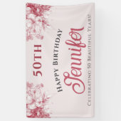 Aangepaste Elegante Roze Bloemige Verjaardag Spandoek (Verticaal)
