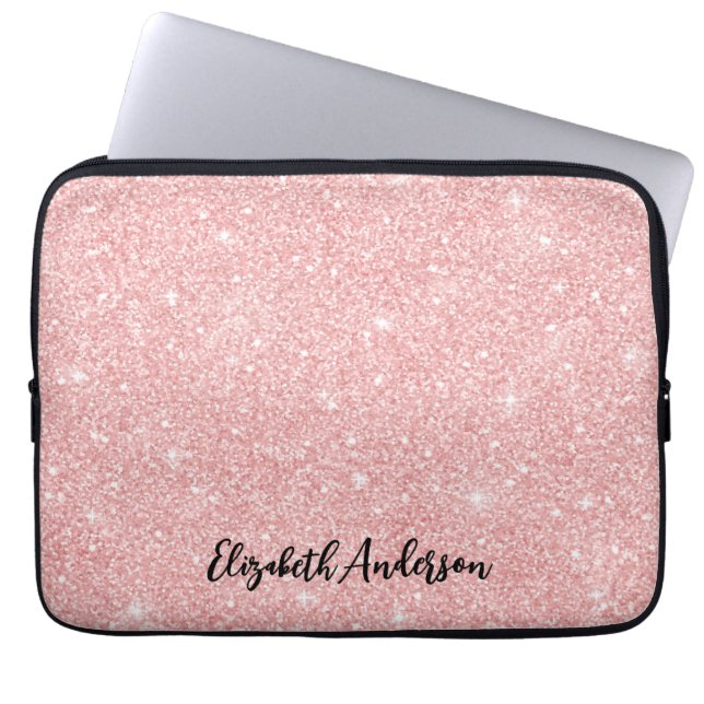Aangepaste elegante roze glitter laptop sleeve (Voorkant)