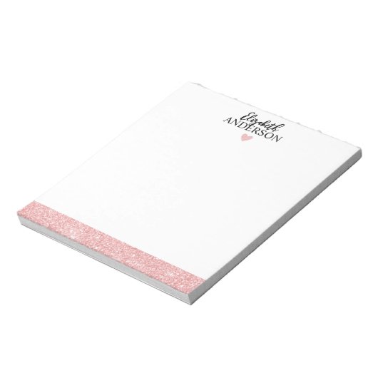 Aangepaste elegante roze glitter notitieblok (Linkerzijde)