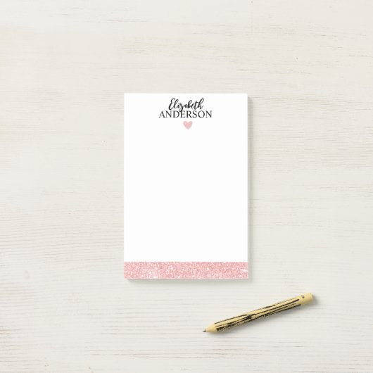 Aangepaste elegante roze glitter post-it® notes (Op bureau)