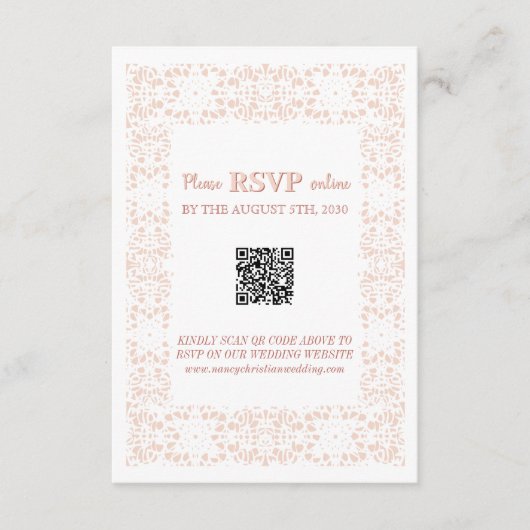 Aangepaste elegante roze kant Wedding Enclosure Ka Informatiekaartje (Voorkant)