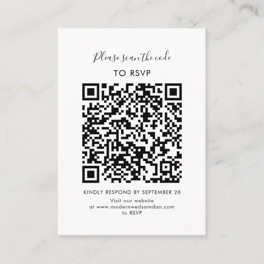 Aangepaste Elegante RSVP QR Code Bijlagekaart Informatiekaartje (Voorkant)