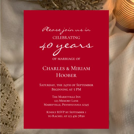 Aangepaste Elegante Ruby 40e bruiloft Jubileum Par Kaart