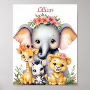 Aangepaste Elegante Safari Kwekerij Baby Dier Poster