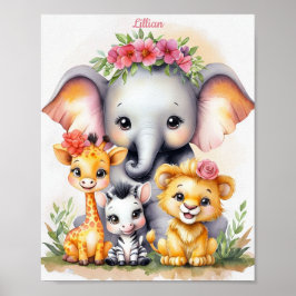 Aangepaste Elegante Safari Kwekerij Baby Dier Poster