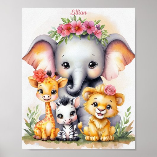 Aangepaste Elegante Safari Kwekerij Baby Dier Poster (Voorkant)