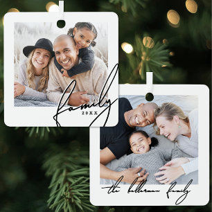 Aangepaste Elegante Script Familie Foto Metalen Ornament