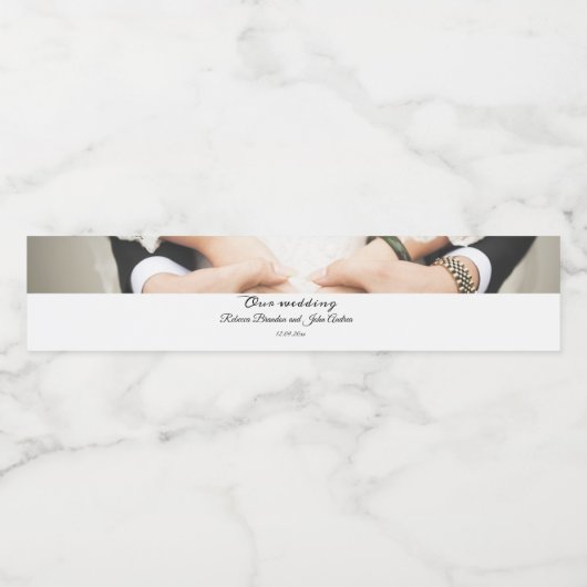 Aangepaste Elegante Script Foto Kalligrafie Bruilo Waterfles Etiket (Enkel label)