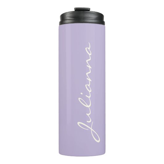 Aangepaste Elegante Script Naam Zachte Lavendel Br Thermosbeker (Voorkant)