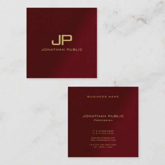 Aangepaste Elegante Sjabloon Gold Text Monogram Ro Vierkante Visitekaartje (Voorkant / Achterkant)