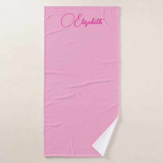 Aangepaste Elegante Sjabloon Hand Script Naam Roze Badhanddoek (Badhanddoek)