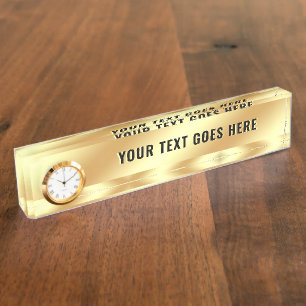 Aangepaste Elegante Sjabloon Met Klok Glam Goud Naambordje