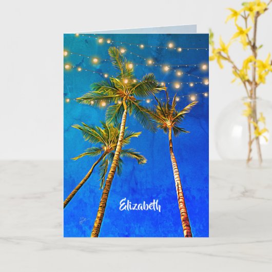Aangepaste Elegante tropische palmbomen String Lig Kaart (Gele Bloem)