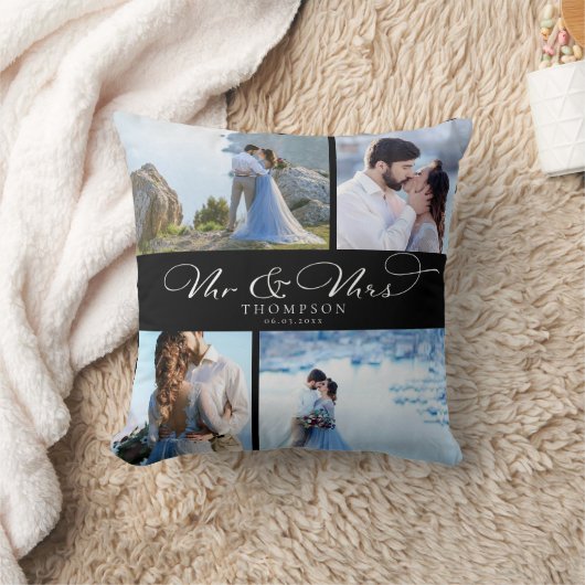 Aangepaste elegante trouwfotocollage chic schrift kussen (Deken)