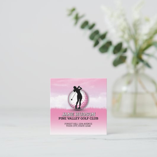 Aangepaste Elegante Vrouwen Golfer Monogram Ontwer Informatiekaartje (Staand voorkant)