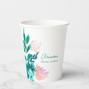 Aangepaste Elegante Waterverf Aqua Blauwe Bloem Br Papieren Bekers