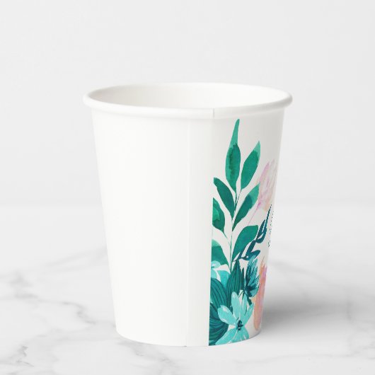 Aangepaste Elegante Waterverf Aqua Blue Floral Bri Papieren Bekers (Rechts)
