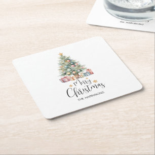 Aangepaste Elegante Waterverf Kerstboom Kartonnen Onderzetters