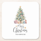 Aangepaste Elegante Waterverf Kerstboom Kartonnen Onderzetters (Voorkant)