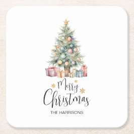 Aangepaste Elegante Waterverf Kerstboom Kartonnen Onderzetters