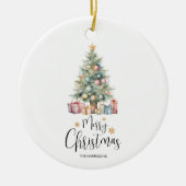 Aangepaste Elegante Waterverf Kerstboom Keramisch Ornament (Voorkant)