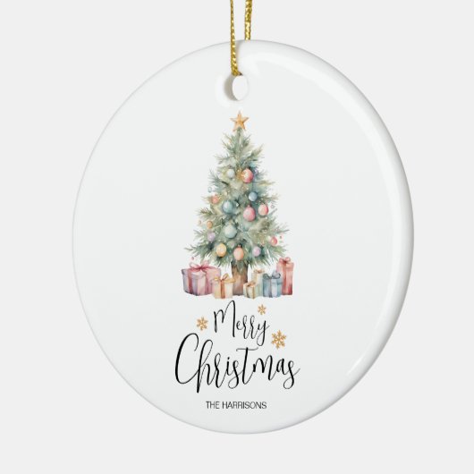 Aangepaste Elegante Waterverf Kerstboom Keramisch Ornament (Links)
