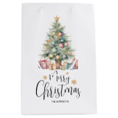 Aangepaste Elegante Waterverf Kerstboom Medium Cadeauzakje (Voorkant)