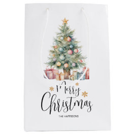 Aangepaste Elegante Waterverf Kerstboom Medium Cadeauzakje