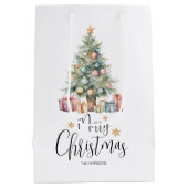 Aangepaste Elegante Waterverf Kerstboom Medium Cadeauzakje (Achterkant)