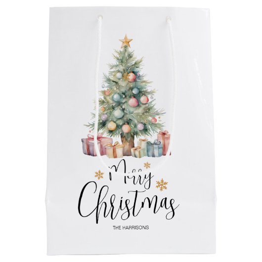 Aangepaste Elegante Waterverf Kerstboom Medium Cadeauzakje (Achterkant)