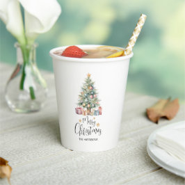Aangepaste Elegante Waterverf Kerstboom Papieren Bekers