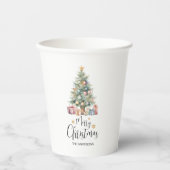 Aangepaste Elegante Waterverf Kerstboom Papieren Bekers (Voorkant)