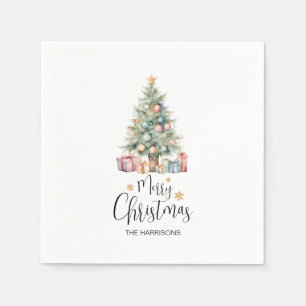 Aangepaste Elegante Waterverf Kerstboom Servet