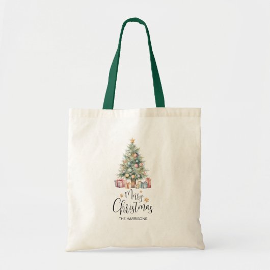 Aangepaste Elegante Waterverf Kerstboom Tote Bag (Voorkant)