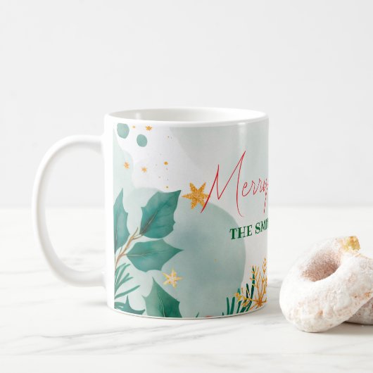 Aangepaste Elegante Waterverf Vrolijk Kerstfeest Koffiemok (Met donut)