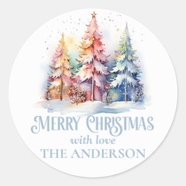 Aangepaste Elegante Waterverf Vrolijk Kerstfeest Ronde Sticker