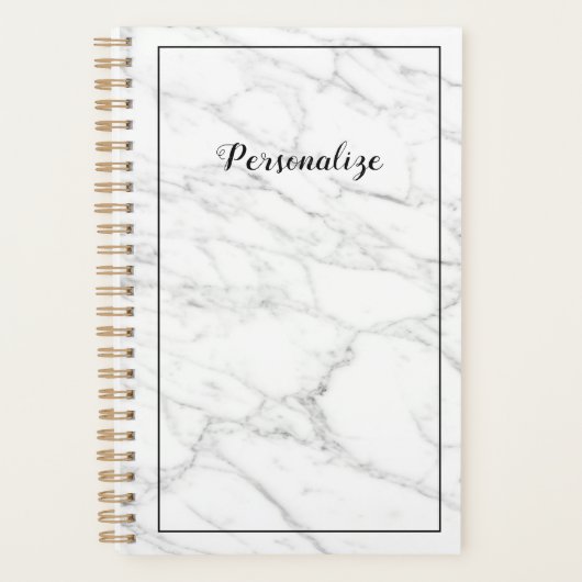 Aangepaste elegante witte marmeren steen gouden sp planner (Voorkant)