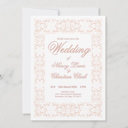 Aangepaste elegante witte roze kant bruiloft Uitno Kaart (Voorkant)