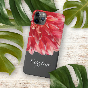 Aangepaste Elegante Zomer Korale Rode Dahlia Bloem iPhone 16 Pro Max Hoesje