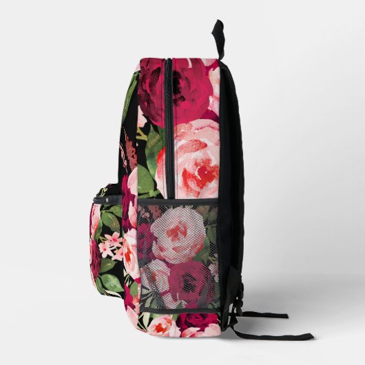Aangepaste  elegante zwart roze waterverf bloemig bedrukte rugzak (Rechts)