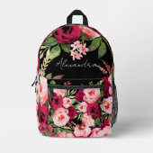 Aangepaste  elegante zwart roze waterverf bloemig bedrukte rugzak (Voorkant)